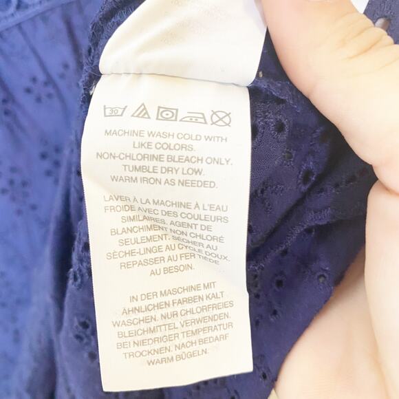 J crew Eyelet Flutter Hem Dress Navy Size 2 - Picture 9 of 11